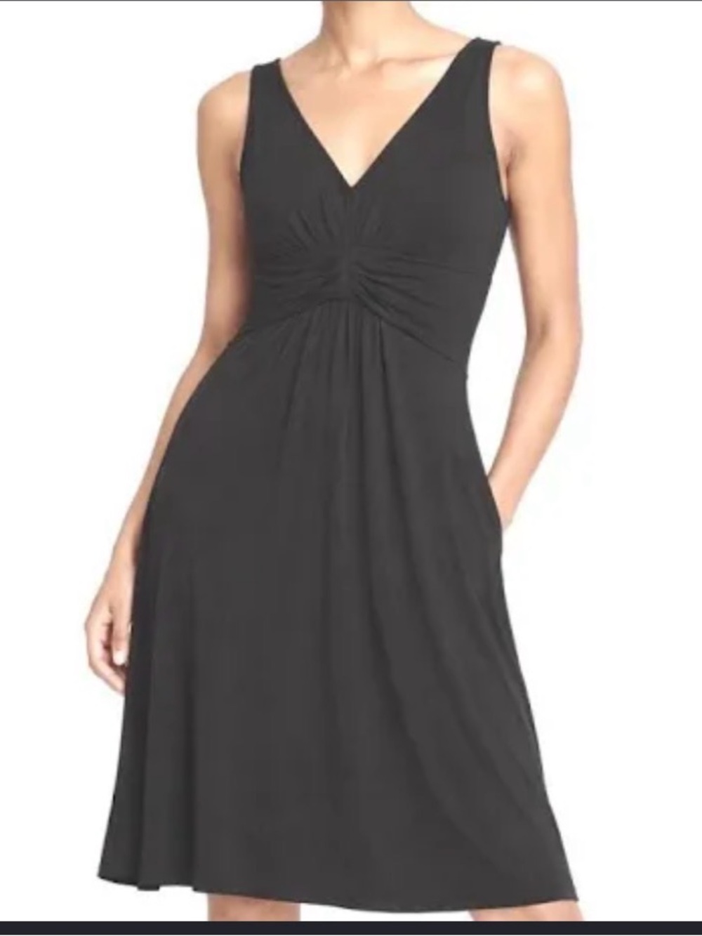 LOFT Sleeveless V-Neck Black A-Line Empire Waist Ruched Midi Dress 6